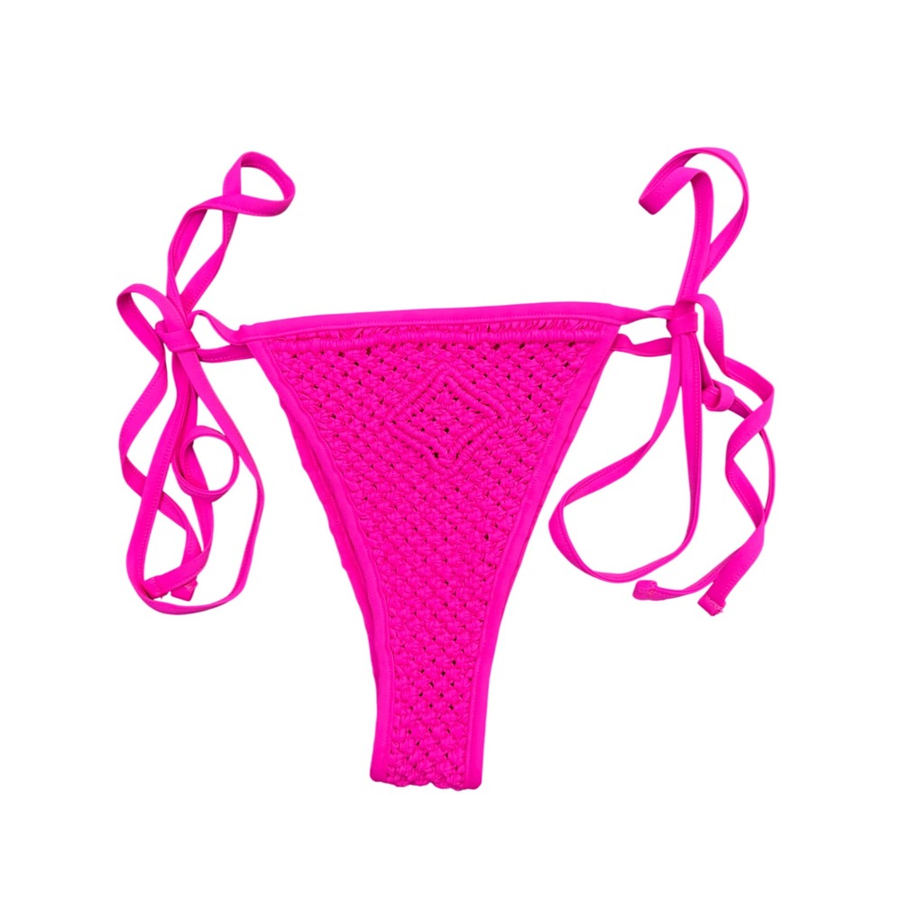 Frankies Bikinis XL Hot Pink Macrame Crochet Side Tie Bikini Bottoms Neon Cheeky